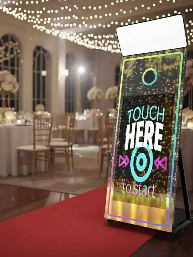 Magic Mirror photo booth styled with flowers at a Scottish wedding